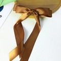 Elegant dark brown satin bow hair clip with long streamers in a vintage silk style - Khaki