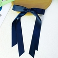 Elegant navy blue satin bow hair clip with long ribbons for a sweet minimalist look - Navy Blue