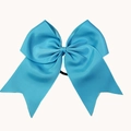 Light blue oversized grosgrain ribbon cheer bow with a black elastic hair tie - Blue