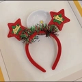 Serre-tête de Noël avec étoiles rouges en peluche et texte doré sur un plateau blanc - Serre-Tête Décoration Étoile (#18)