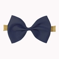 Navy blue grosgrain ribbon bow headband for girls with cream elastic band - Navy Blue