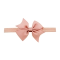 Dusty pink grosgrain ribbon bow headband with high elastic band for baby girls - Pink
