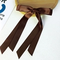 Elegant dark coffee satin bow hair clip with long ribbons for a vintage aesthetic - Dark Coffee