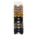 Five handmade ribbed ribbon bow hair clips in multiple colors on a white card - 5-Piece Set - Classic Cool Tones (Style 16)
