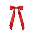 Elegant long tail red satin bow hair clip with smooth ribbon for women and girls - Red