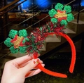 Serre-tête de Noël rouge et vert en peluche avec étoiles scintillantes et sequins brillants - Serre-Tête à Guirlande Rouge et Vert (#21)