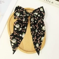 Fermaglio per capelli con fiocco a fiori neri e nastri eleganti per acconciatura - Nero Floreale