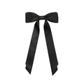 Elegant black satin bow hair clip with long ribbons and swallowtail ends for women - Black