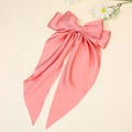 Oversized pastel pink satin bow hair clip with long ribbons for a romantic style - Watermelon red