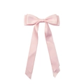 Elegant pink satin bow hair clip with long ribbons and double-layered wings design - Pink
