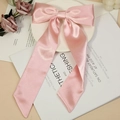 Pink satin bow hair clip with long streamers on a cream decorative background - Pink (3#)