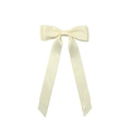 Elegant cream satin long ribbon bow hair clip with silky smooth finish for women - Off White