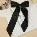 Elegant long-tail black satin bow hair clip for women featuring a smooth silky finish - Black (4#)