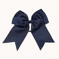 Navy blue grosgrain ribbon bow hair tie with long swallowtail design and elastic band - Navy Blue