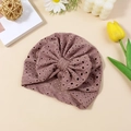 Elastic breathable baby turban hat with oversized bow in dusty rose color - Brown