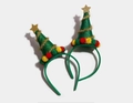 Lot de deux serre-têtes sapin de Noël verts avec étoiles dorées et pompons colorés - Serre-Tête Sapin de Noël Vert (#37)