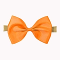 Elastic baby headband with a bright orange grosgrain ribbon bow and khaki nylon band - Orange
