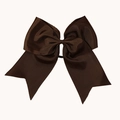 Solid coffee brown ribbon bow hair tie with ribbed texture and elastic band - Dark Brown