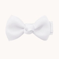 Handmade white ribbed fabric bow hair clip for baby girls with fabric-covered base - White