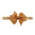 Elastic baby headband with a 4-inch camel brown grosgrain ribbon bow decoration - Khaki