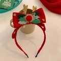 Serre-tête de Noël avec nœud rouge et bois de renne dorés à paillettes pour décoration - Serre-Tête Gros Nœud et Bois de Renne Dorés (#50)