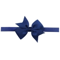 Navy blue grosgrain ribbon bow hairband for girls with high-elastic ribbed texture - Navy Blue