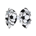 Handmade soccer themed multi-layer ribbon hair bow with glitter accents for kids - Black-White Soccer Style (2)
