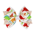 Handmade ribbed ribbon hair bow with colorful cartoon dinosaur patterns and gold sequins - Multicolor Dinosaur Style