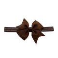 Elastic dark brown ribbed bow headband for baby girls with classic double loop design - Dark Brown
