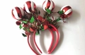Lot de 2 serre-têtes de Noël avec boules rayées rouges, guirlandes et houx - Serre-Tête Boule Rayée Rouge et Blanc (#42)