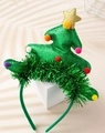Serre-tête de Noël avec sapin en velours vert orné de boules pelucheuses et étoile dorée - Serre-Tête Sapin de Noël à Pompons Colorés (#44)