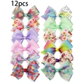 12pcs set of handmade grosgrain ribbon hair bows with cute unicorn and strawberry prints - Macaron Star Print Style (款式四)