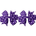 Pair of purple polka dot grosgrain ribbon bow hair clips with white spotted patterns - Purple (2)
