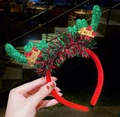 Serre-tête renne de Noël avec base en velours rouge et bois festifs en paillettes vertes - Serre-Tête Décoratif Bois de Renne à Paillettes Vertes (#25)