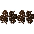 Set of two brown polka dot ribbon hair bows for girls with white dots and ribbed texture - Brown (4)