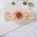 Detail of pink mesh flower and beige lace headband on a soft plush background - Style 5