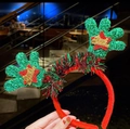 Serre-tête de Noël avec paumes vertes pailletées et étoiles rouges pour décoration festive - Serre-Tête Paume à Paillettes Vertes (#27)