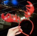 Serre-tête de renne de Noël avec paillettes rouges, flocons et pompons en peluche - Serre-Tête Bois de Renne Rouge et Boules Blanches (#28)