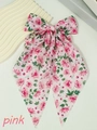 French vintage floral hair clip with pink chiffon bow and delicate red roses - Pink