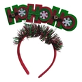 Serre-tête de Noël festif rouge et vert avec texte HO HO HO et guirlandes brillantes - Serre-Tête Lettres HO HO HO (#34)