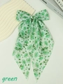 Floral hair clip with large green bow and long ribbons in French pastoral style - Green