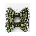 Pair of cute handmade hair clips with yellow-green rhinestones on black bows - Black