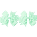 Pair of mint green grosgrain ribbon hair clips with white polka dots for children - Mint Green (12)