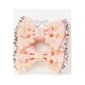 Sparkly light pink rhinestone ribbon bow hair clips set for girls on card - Snow Bud