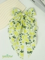 Handmade large floral hair bow clip with long yellow rose print streamers - Yellow