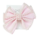 Roze strik haarklem met witte imitatieparels gepresenteerd op een displaykaart - Lichtroze Stijl 1