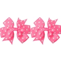 Pair of pink grosgrain hair clips with white polka dots and classic ribbon bow design - Bright Pink (13)