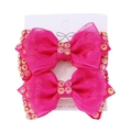 Set of two fuchsia mesh and ribbon hair clips with sparkling rhinestone detailing - Rose Red