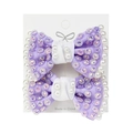 Pair of purple bow hair clips with dazzling rhinestones and white pearls on card - Purple