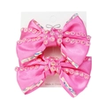 Lot de 2 barrettes en satin rose avec strass colorés étincelants sur carte support - Rose rouge